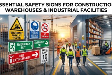 essential safety sings construction warehouse